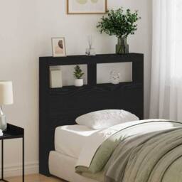 Berkfield Home Headboard Cabinet with LED Black Oak 100x17x102 cm - Size: 100 x 17 x 102 cm - thumbnail 4