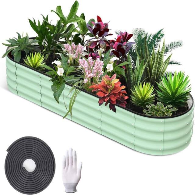 London Boutique 244x61x30cm Galvanized Steel Raised Garden Bed Outdoor Planter Boxes in Green - Size: 244 x 61 x 30 cm - image 1