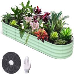 London Boutique 244x61x30cm Galvanized Steel Raised Garden Bed Outdoor Planter Boxes in Green - Size: 244 x 61 x 30 cm