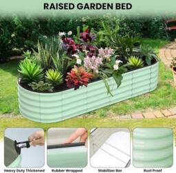 London Boutique 244x61x30cm Galvanized Steel Raised Garden Bed Outdoor Planter Boxes in Green - Size: 244 x 61 x 30 cm - thumbnail 4