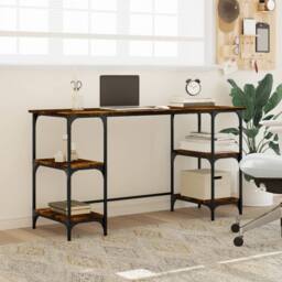 Berkfield Home Desk Smoked Oak 140x50x75 cm Metal & Engineered Wood in Brown - Size: 140 x 50 x 75 cm - thumbnail 3