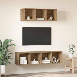 Berkfield Home TV Cabinet Set with Shelf 2 pcs Artisan oak 37 x 37 x 142.5 cm in Brown - thumbnail 4