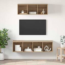 Berkfield Home TV Cabinet Set with Shelf 2 pcs Artisan oak 37 x 37 x 142.5 cm in Brown - thumbnail 2