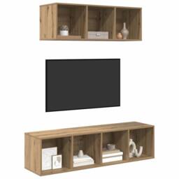 Berkfield Home TV Cabinet Set with Shelf 2 pcs Artisan oak 37 x 37 x 142.5 cm in Brown - thumbnail 3