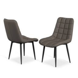 More4Homes Arlo Walnut Table Top W Walnut Legs + Nova Faux Leather Dining Chair Set Of 4 in Grey - thumbnail 3