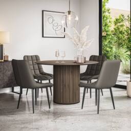 More4Homes Arlo Walnut Table Top W Walnut Legs + Nova Faux Leather Dining Chair Set Of 4 in Grey - thumbnail 1
