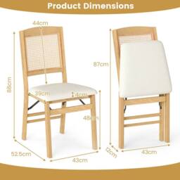 Costway 2PCS Folding Dining Chairs Rubber Wood Chairs w/ Linen Padded Seat in Natural - thumbnail 4