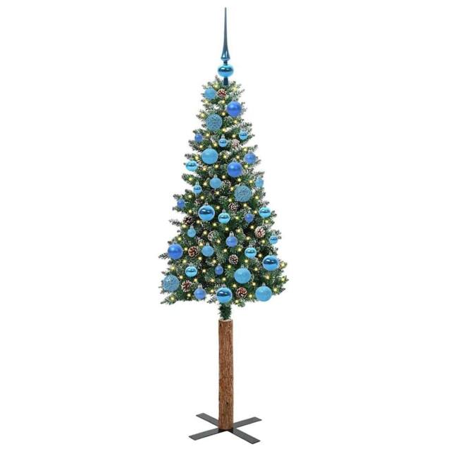 Berkfield Home Elegant Slim Christmas Tree with 150 LEDs Green & White 150 cm - image 1