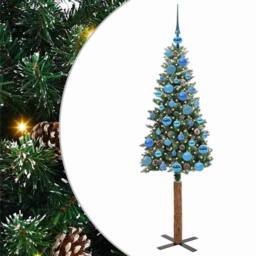 Berkfield Home Elegant Slim Christmas Tree with 150 LEDs Green & White 150 cm - thumbnail 3