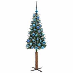 Berkfield Home Elegant Slim Christmas Tree with 150 LEDs Green & White 150 cm - thumbnail 4