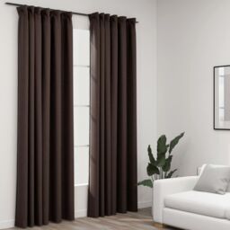 Berkfield Home Linen-Look Blackout Curtains with Hooks 2 pcs Taupe 140x245 cm