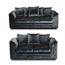 LUXURY LIFE Dylan Crushed Velvet Fabric Sofa Set in Black