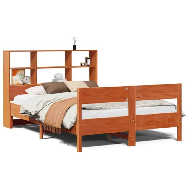Berkfield Home Bookcase Bed without Mattress Wax Brown 140x190cm Solid Wood Pine - Size: 140x190 cm - image 1