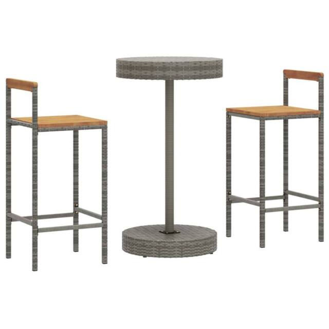 Berkfield Home Beautiful 3 Piece Garden Bar Set Grey Poly Rattan&Solid Wood Acacia - image 1