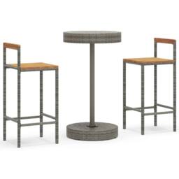 Berkfield Home Beautiful 3 Piece Garden Bar Set Grey Poly Rattan&Solid Wood Acacia - thumbnail 3