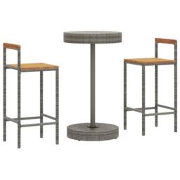 Berkfield Home Beautiful 3 Piece Garden Bar Set Grey Poly Rattan&Solid Wood Acacia - thumbnail 1