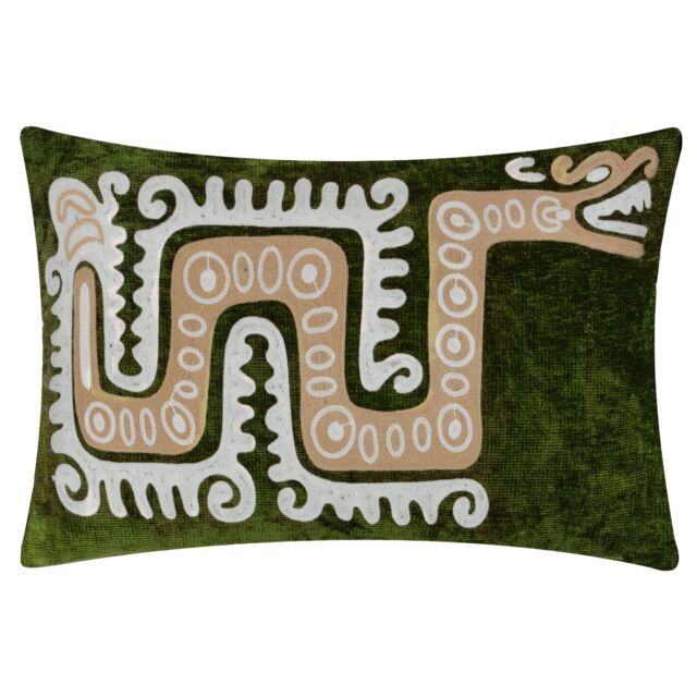 Wylder Tropics Dynasty Dragon Abstract Polyester Filled Cushion in Dark Green - Size: 30 cm x 50 cm - image 1