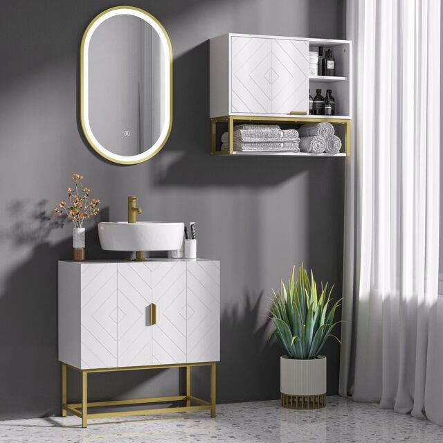 Kleankin Modern Bathroom Sink Cabinet Under Sink Storage Cabinet with 2 Doors in White - image 1