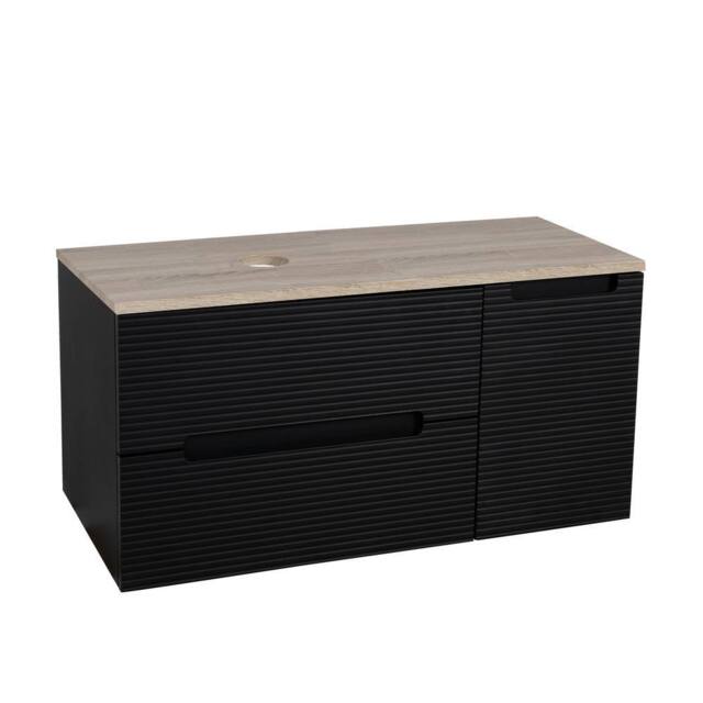 Bathroom Kingdom Monza Black & Oak Fluted Wall Hung Vanity Basin 900mm - image 1