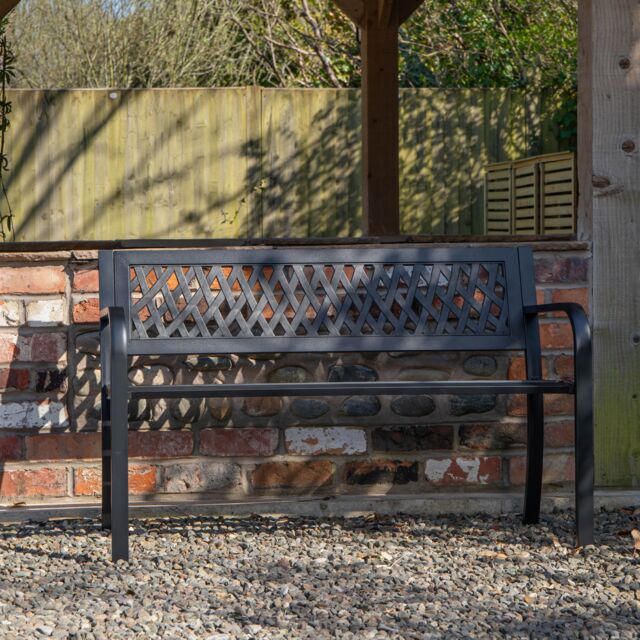 Samuel Alexander Keswick 2 Seater Outdoor Modern Lattice Design Metal Garden Patio Bench in Black - image 1