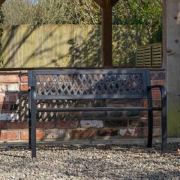 Samuel Alexander Keswick 2 Seater Outdoor Modern Lattice Design Metal Garden Patio Bench in Black - thumbnail 1