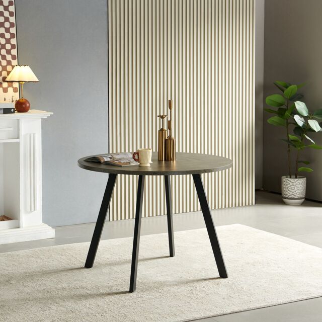 SONARA 100cm Round Dining Table with Grey Marble Top & Flat Tube Metal Leg - image 1