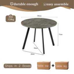 SONARA 100cm Round Dining Table with Grey Marble Top & Flat Tube Metal Leg - thumbnail 2