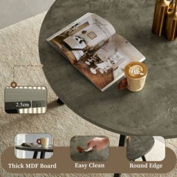 SONARA 100cm Round Dining Table with Grey Marble Top & Flat Tube Metal Leg - thumbnail 3
