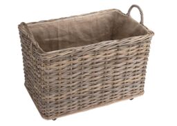 Red Hamper Rattan Large Wheeled Rattan Hessian Lined Log Basket in Grey - thumbnail 3