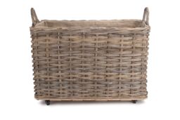 Red Hamper Rattan Large Wheeled Rattan Hessian Lined Log Basket in Grey - thumbnail 2