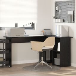Berkfield Home Black Oak Desk Black oak Engineered wood Medium Black Oak Desk - thumbnail 1