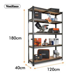 VonHaus 5 Tier Extra Wide Garage Shelving Unit in Grey - thumbnail 3