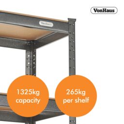 VonHaus 5 Tier Extra Wide Garage Shelving Unit in Grey - thumbnail 4