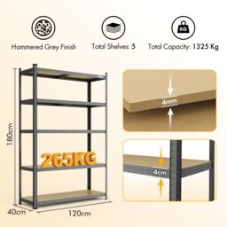 VonHaus 5 Tier Extra Wide Garage Shelving Unit in Grey - thumbnail 9