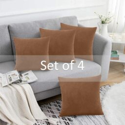 Luxury Living Set of 4 Velvet Chenille Cushions 45cm x 45cm with Removable Covers & Plush Pads - Soft, Stylish Home Décor in Tan - Size: 45 cm x 45 cm - thumbnail 2