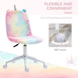 ERGOVEXA Fluffy Unicorn Office Chair with Mid-Back & Swivel Wheel, Rainbow in Pink - thumbnail 9