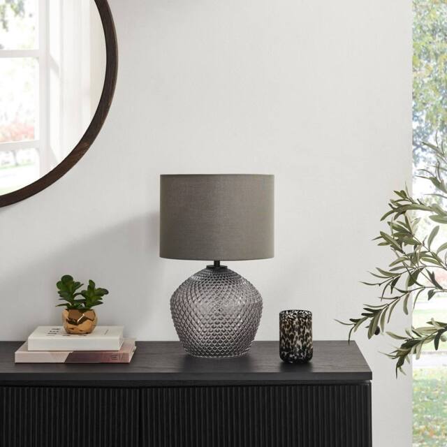 FurnitureboxUK Abigail Smoky Grey Glass Table Lamp - image 1