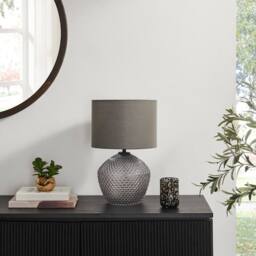 FurnitureboxUK Abigail Smoky Grey Glass Table Lamp - thumbnail 1