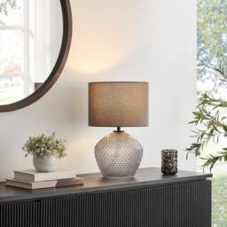 FurnitureboxUK Abigail Smoky Grey Glass Table Lamp - thumbnail 2