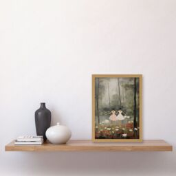 Artery8 Wall Art Print Forest Ballet Oil Painting Kids Bedroom Ballerinas Gracefully Dancing by a Lake Artwork Framed A4 in Light Oak - thumbnail 2
