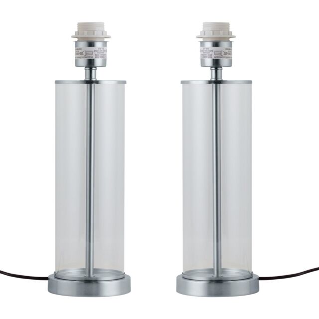 First Choice Lighting Set of 2 Aura - Chrome with Glass Column Table Lamp Bases in Silver - image 1