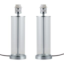 First Choice Lighting Set of 2 Aura - Chrome with Glass Column Table Lamp Bases in Silver