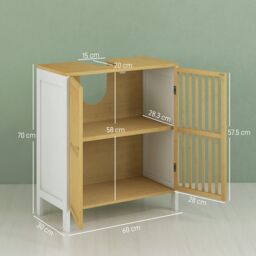 HOMCOM Under Sink Bathroom Cabinet, Sink Storage Cabinet with Slat Doors in White - thumbnail 3