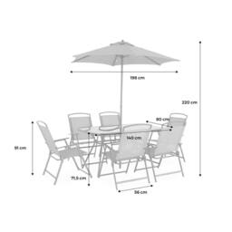 sweeek 6-seater Metal Dining Set With Foldable Chairs & Parasol in Grey - thumbnail 5