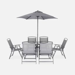 sweeek 6-seater Metal Dining Set With Foldable Chairs & Parasol in Grey - thumbnail 2