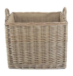 Red Hamper Wicker Antique Wash Square Hessian Lined Log Basket in Grey - thumbnail 2