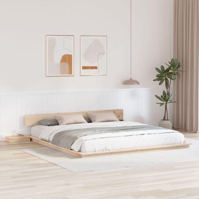Berkfield Home Floor Bed Frame with Bedside Tables 180x200cm Solid Wood - Size: 180x200 cm - image 1