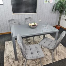 KOSY KOALA Dining Table & 4 Chairs Grey Glass 4 Velvet Chairs Dining Room Furniture in Brown - thumbnail 4