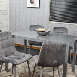 KOSY KOALA Dining Table & 4 Chairs Grey Glass 4 Velvet Chairs Dining Room Furniture in Brown - thumbnail 7