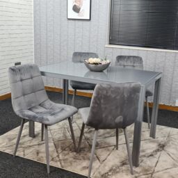 KOSY KOALA Dining Table & 4 Chairs Grey Glass 4 Velvet Chairs Dining Room Furniture in Brown - thumbnail 8